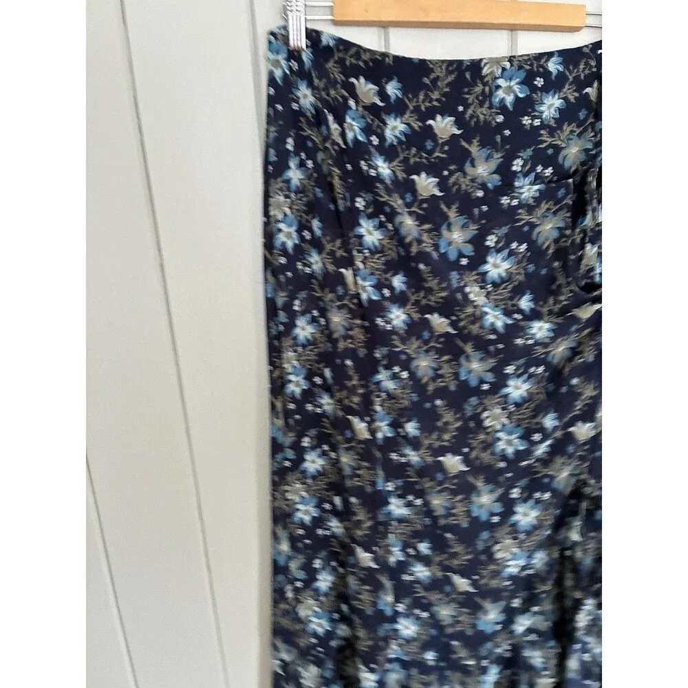 Free People Femme Edge Maxi Skirt 12 Ink Blue Floral Sheer Flowy Wrap Side Tie